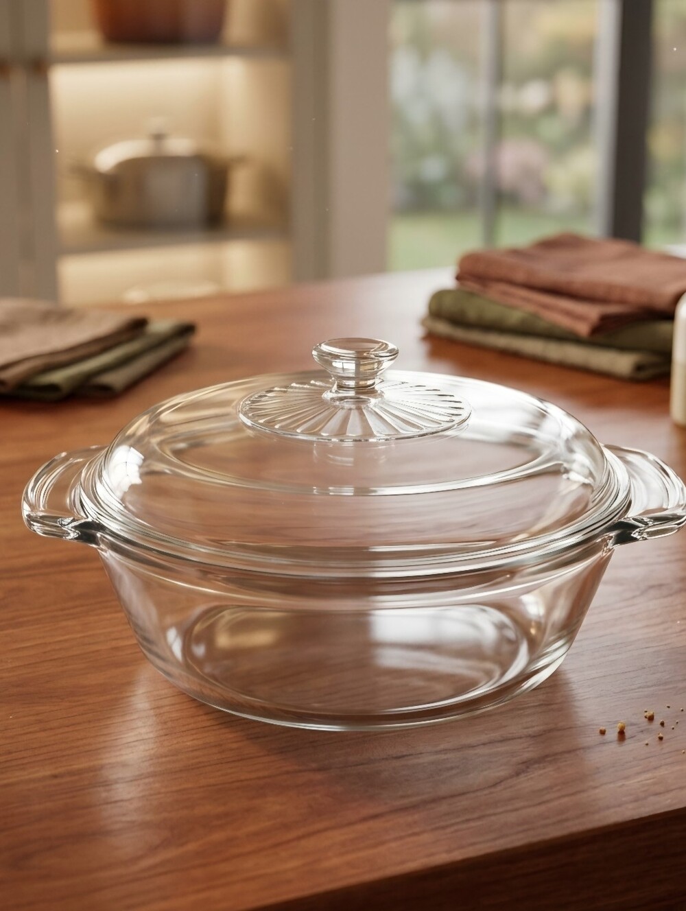 Vintage Anchor Hocking Clear Glass 2-Quart Round Casserole Dish with Lid USA